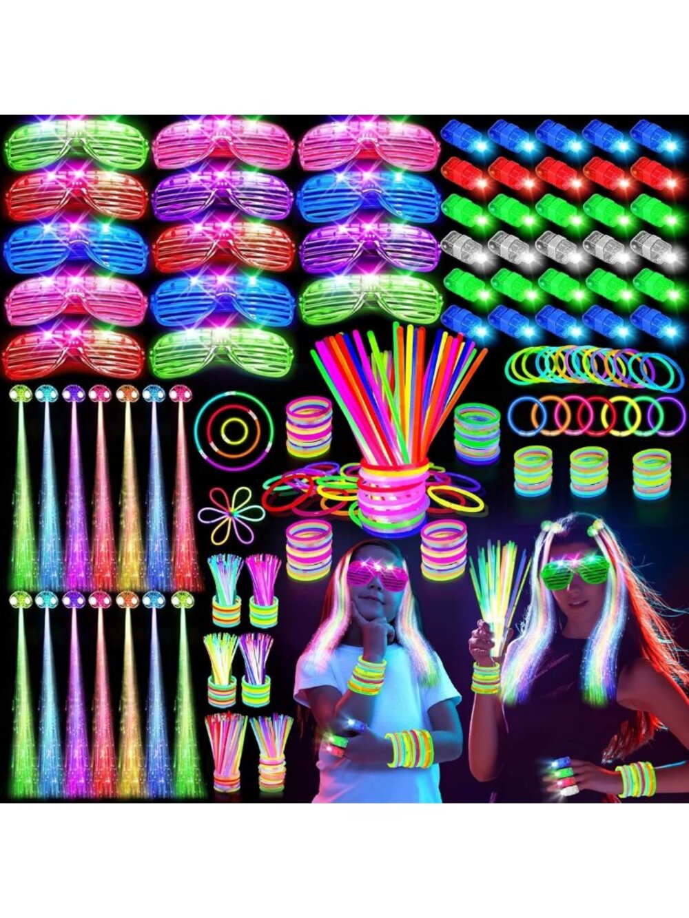 158 PCS Glow in the Dark Party Supplies | LED Glasses, Finger Lights & Glow
